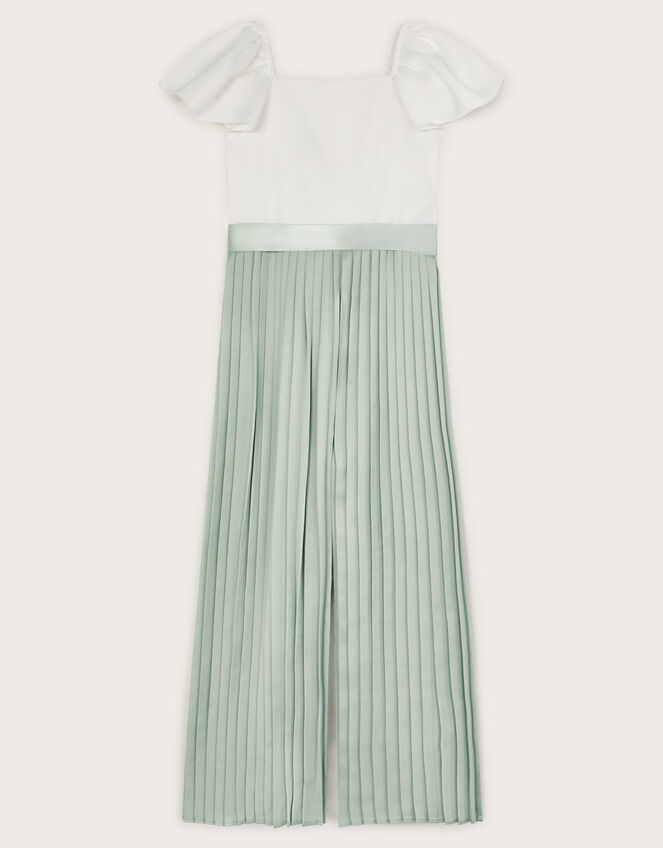 Satin Pleated Jumpsuit, Green (GREEN), large