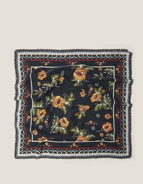 Rosalie Floral Fringe Square Scarf, , large