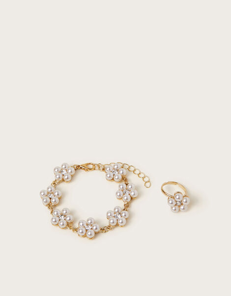 Pearl Flower Bracelet and Ring Set, , large