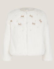 Embellished Faux Fur Coat, Ivory (IVORY), large