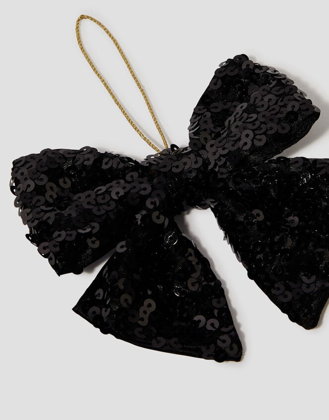 Sequin Bow Christmas Tree Decoration, Black (BLACK), large
