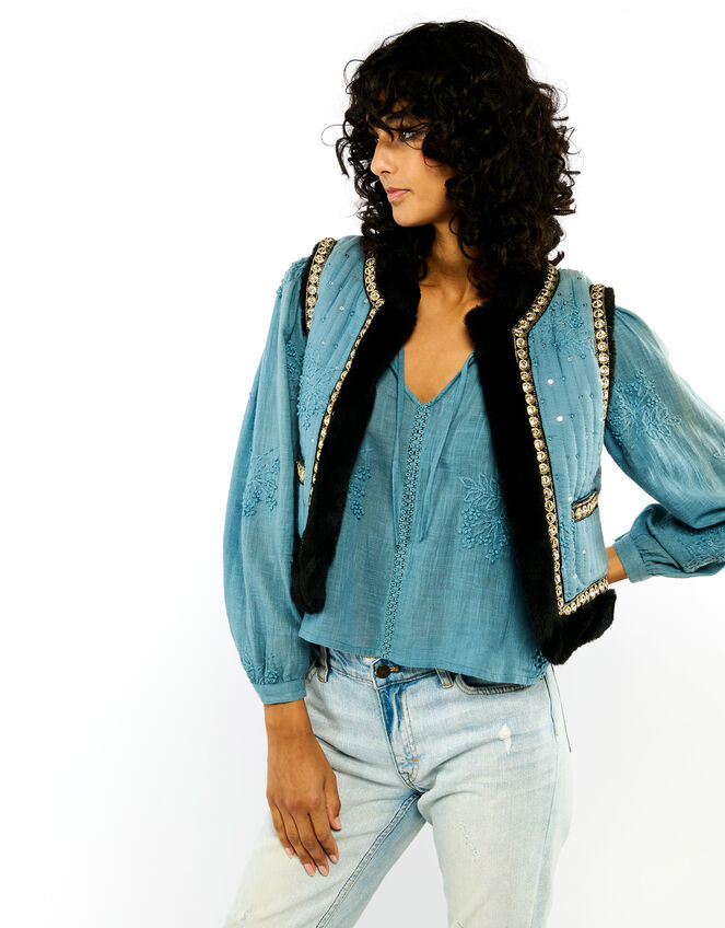 Wild Isco Embellished Waistcoat, Blue (BLUE), large