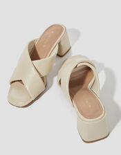 Oralia Leather Crossover Mule Heels, Cream (CREAM), large
