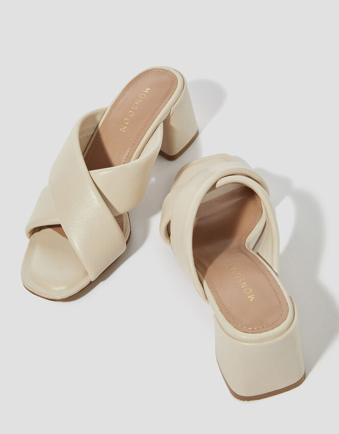 Oralia Leather Crossover Mule Heels, Cream (CREAM), large