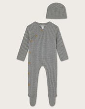 Newborn Cable Knit Romper and Hat Set, Grey (GREY), large