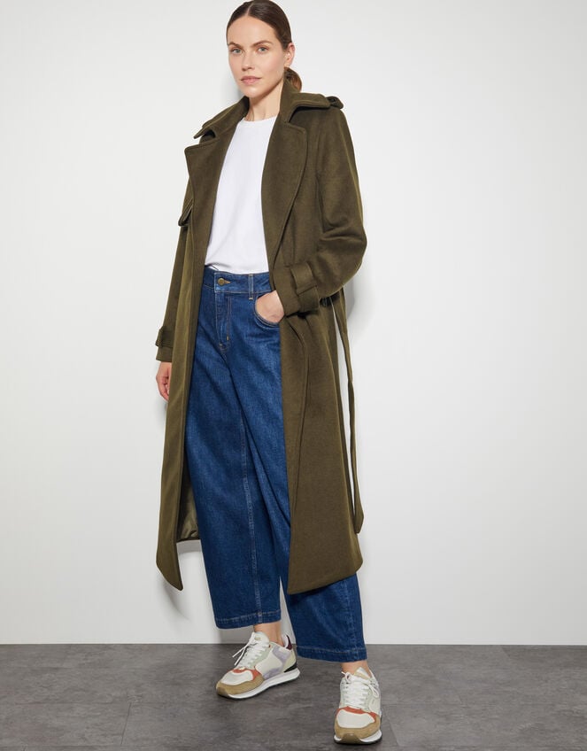 Ollie Belted Trench Coat, Green (KHAKI), large