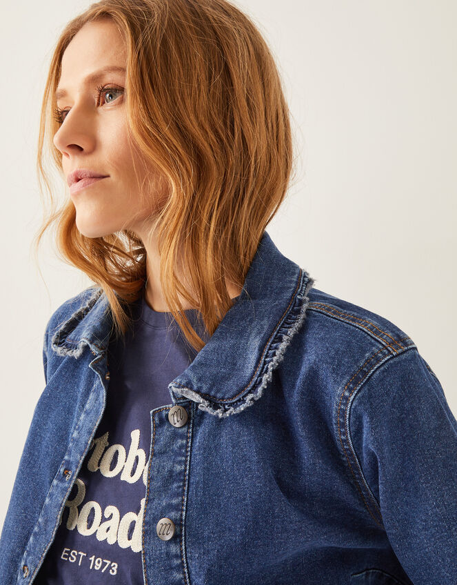 Sadie Ruffle Denim Jacket, Blue (MID AUTHENTIC BLUE), large