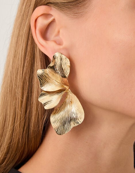 Textured Flower Drop Earrings, , large