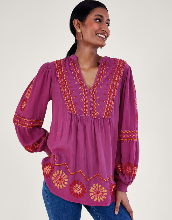 Floral Stitch Blouse, Pink (PINK), large