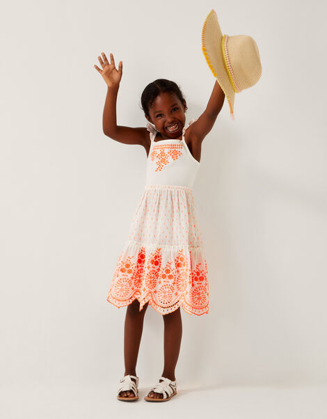 Broderie Tiered Cotton Sundress, White (WHITE), large