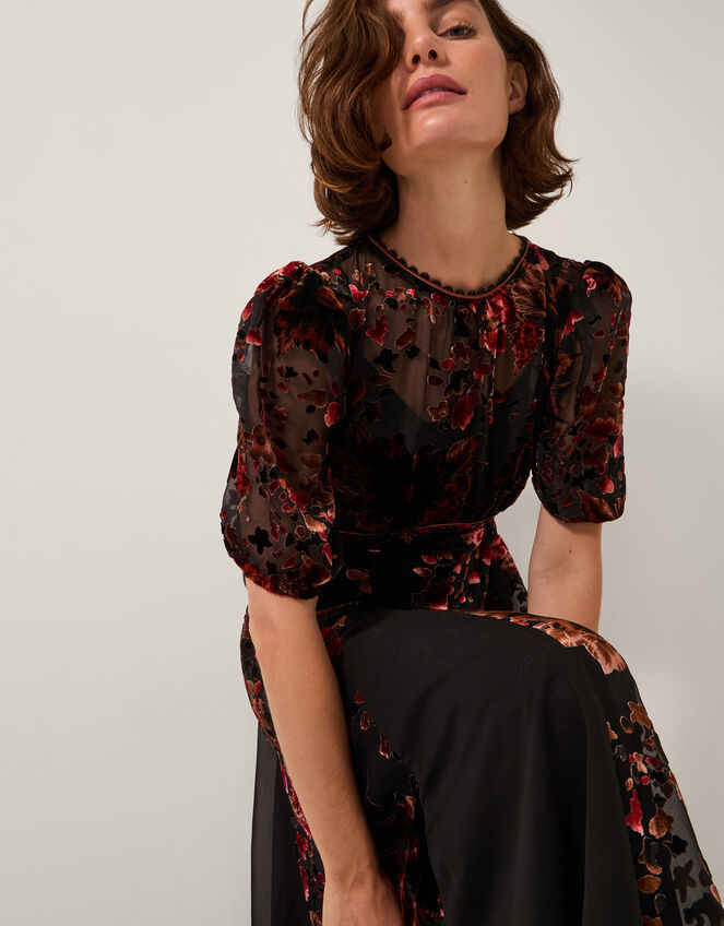 Carolyn Midi Devoré Dress, Black (BLACK), large