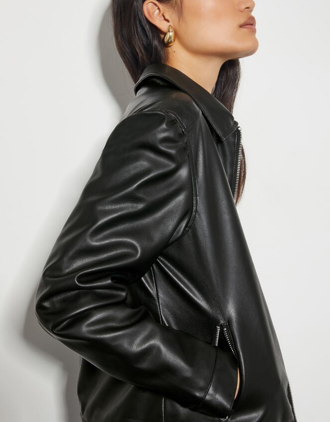 Bella Faux Leather Bomber Jacket , Black (BLACK), large