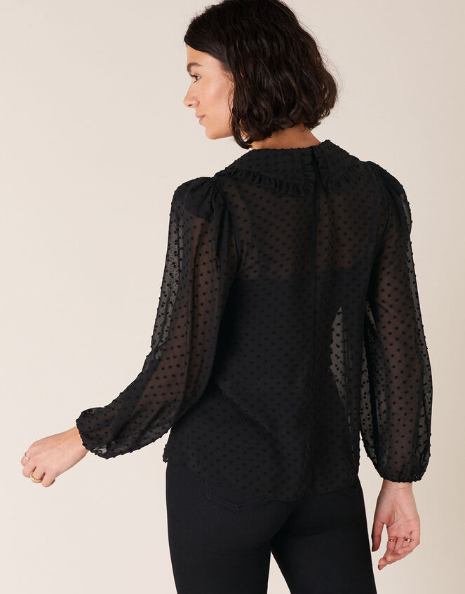 Dobby Chiffon Collared Blouse, Black (BLACK), large