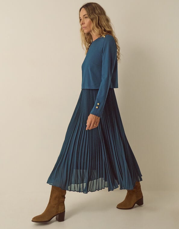 Penny Long Sleeve Pleated Midi Dress, Teal (TEAL), large