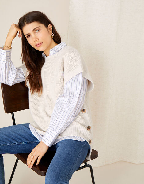 Stitchy Tabard Jumper  Ivory, Ivory (IVORY), large