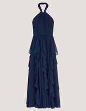 Arizona Halter Ruffle Prom Dress, Blue (NAVY), large