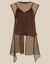 Ottie Sleeveless Organza Cape Top, Brown (BROWN), large
