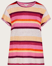 Linen Stripe Scoop Neck T-Shirt, Multi (MULTI), large