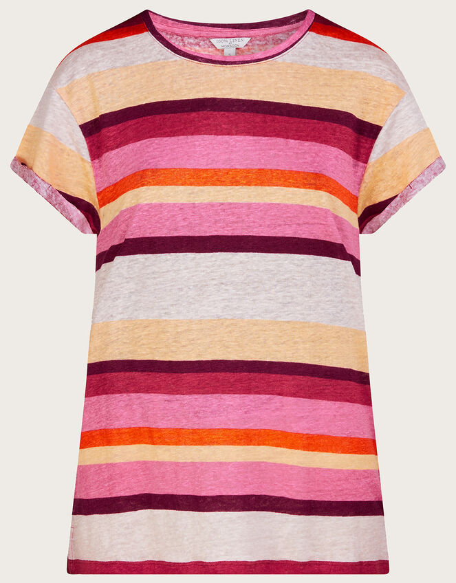 Linen Stripe Scoop Neck T-Shirt, Multi (MULTI), large