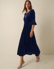 Clara Embellished Velvet Midi Dress, Blue (NAVY), large