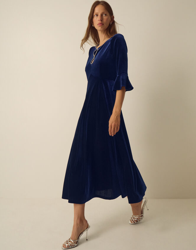 Clara Embellished Velvet Midi Dress, Blue (NAVY), large