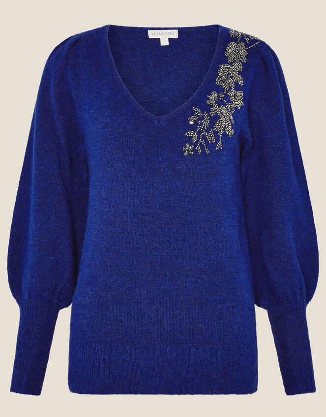 Embellished Blouson Sleeve Jumper, Blue (COBALT), large