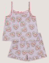 Heart Print Pointelle Short Pyjama Set, Purple (LILAC), large