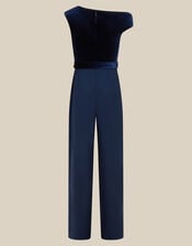 Asymmetrical Velvet Jumpsuit, Blue (NAVY), large