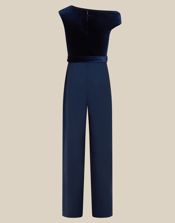 Asymmetrical Velvet Jumpsuit, Blue (NAVY), large