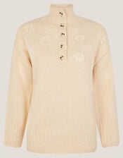 Em Floral Embroidered Knit Sweater, Ivory (IVORY), large