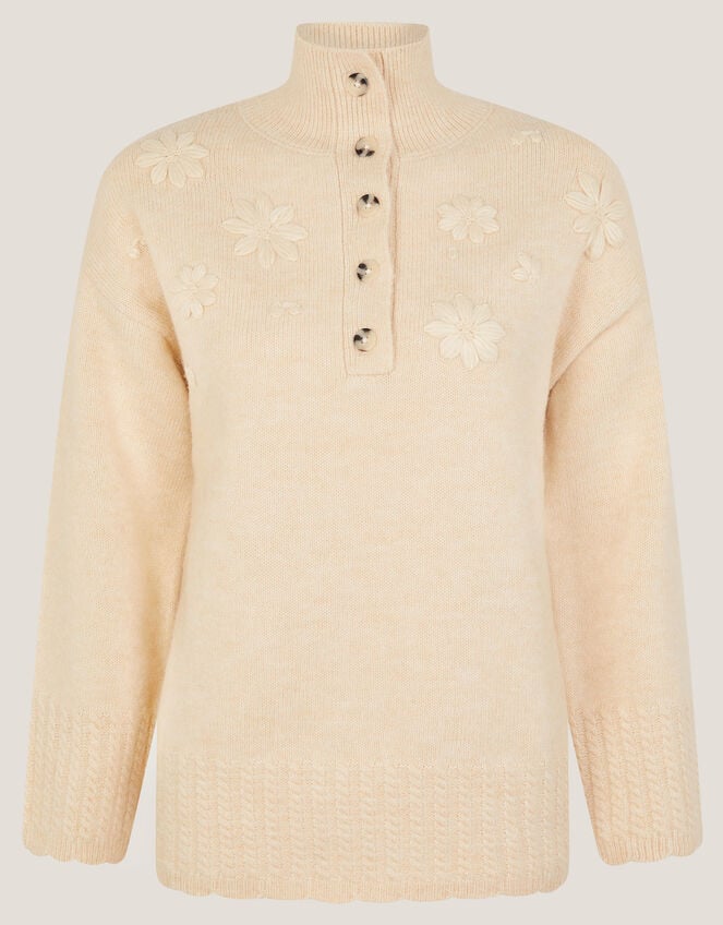 Em Floral Embroidered Knit Sweater, Ivory (IVORY), large