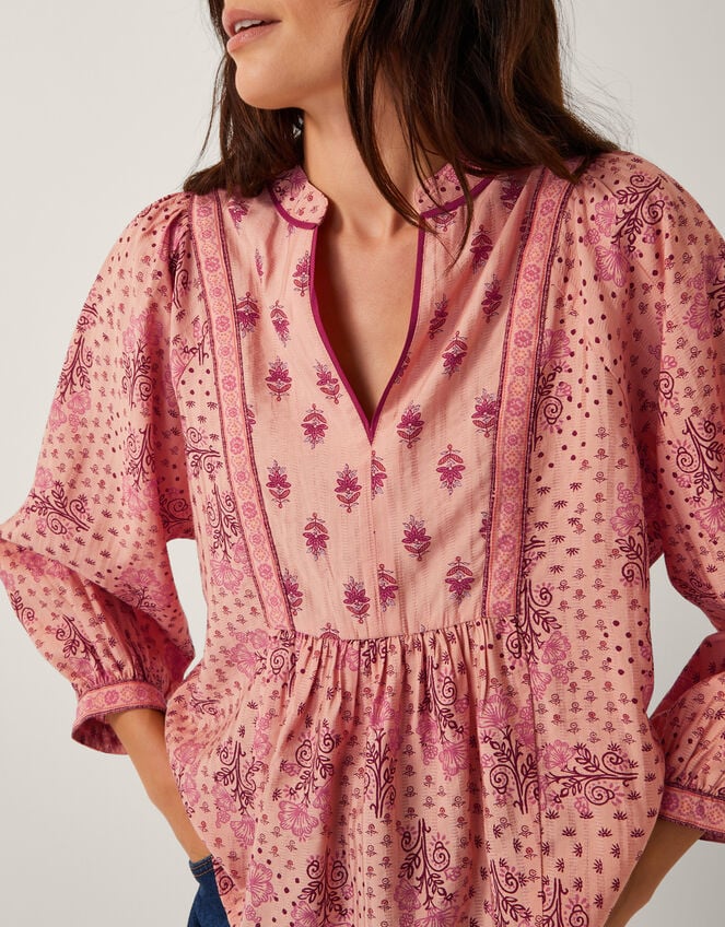 Sibyl Contrast Print Blouse, Orange (CORAL), large