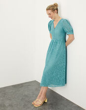 Linda Lace Midi Dress, Teal (TEAL), large