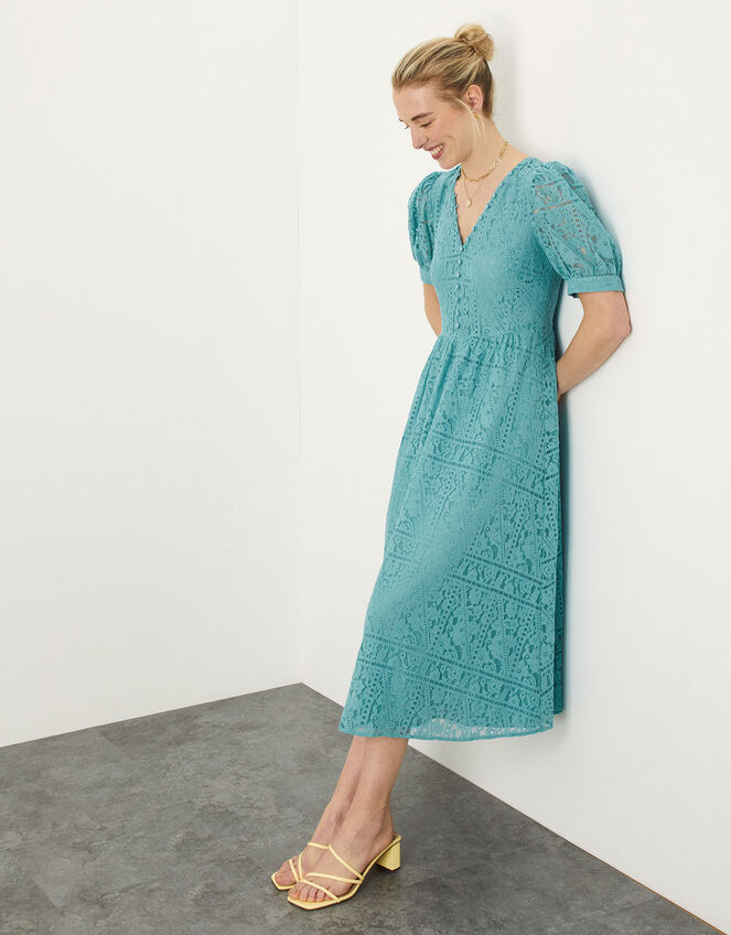 Linda Lace Midi Dress, Teal (TEAL), large