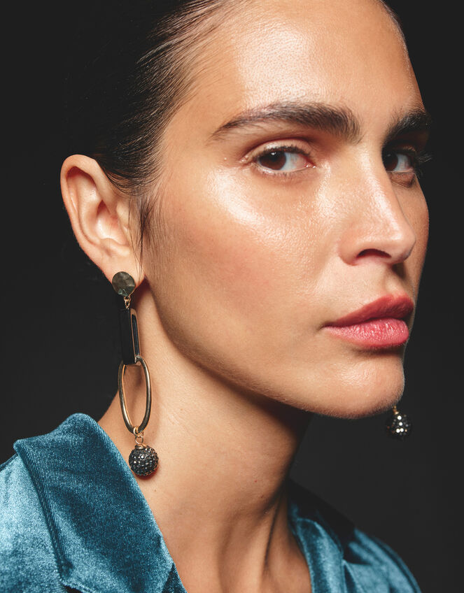 Diamante Sphere Link Drop Earrings, , large