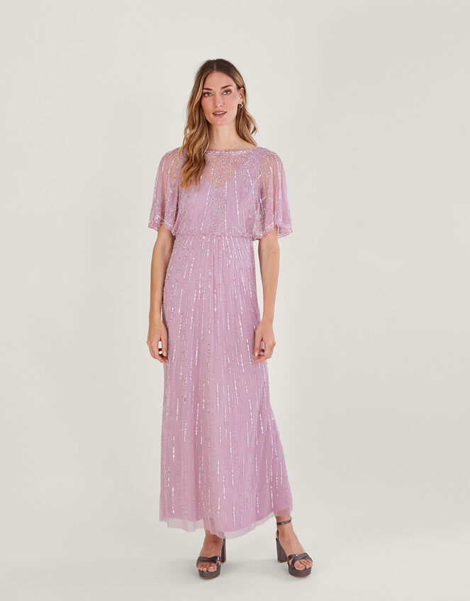 Elizabeth Embellished Maxi Dress in Recycled Polyester, Pink (PINK), large