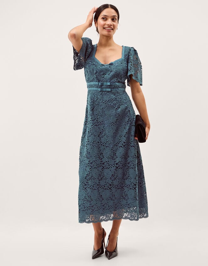 Regina Short Sleeve Lace Midi Dress, Blue (PETROL), large