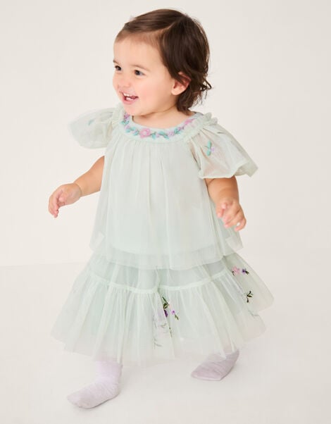 Baby Amina Floral Embroidered Top & Skirt Set, Green (SAGE), large