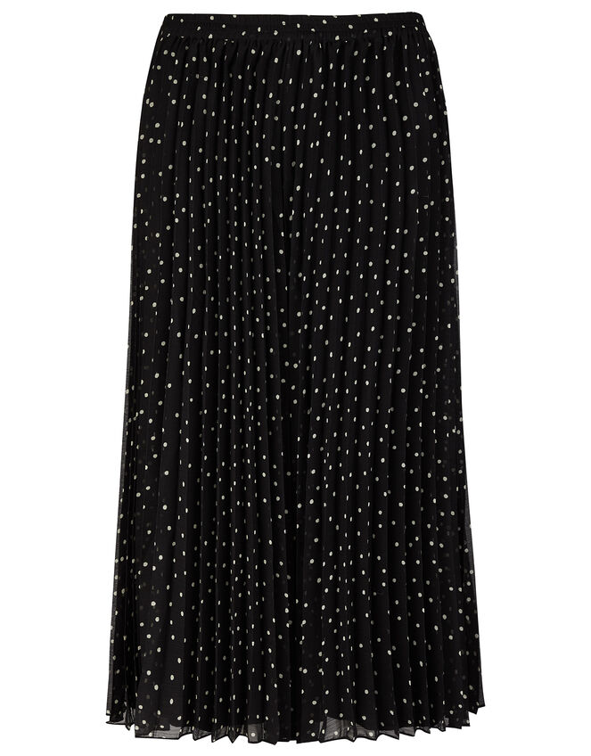 Spot Print Pleated Culottes in Recycled Fabric, Black (BLACK), large