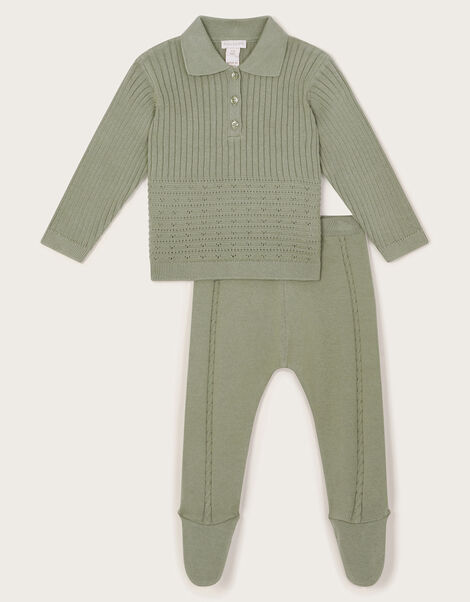 Newborn Knitted Top and Leggings Set, Green (GREEN), large