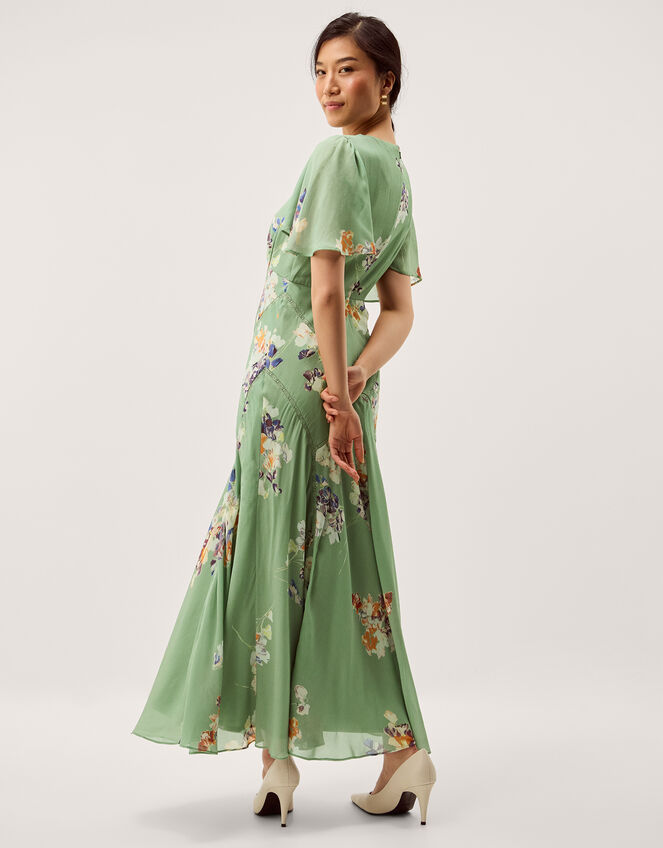 Amber Flutter Floral Print Maxi Dress, Green (GREEN), large