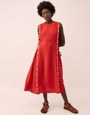 Cheryl Embroidered Side Tie Dress, Red (RED), large