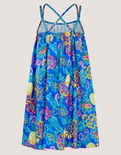 Tropical Floral Crossover Dress, Blue (BLUE), large