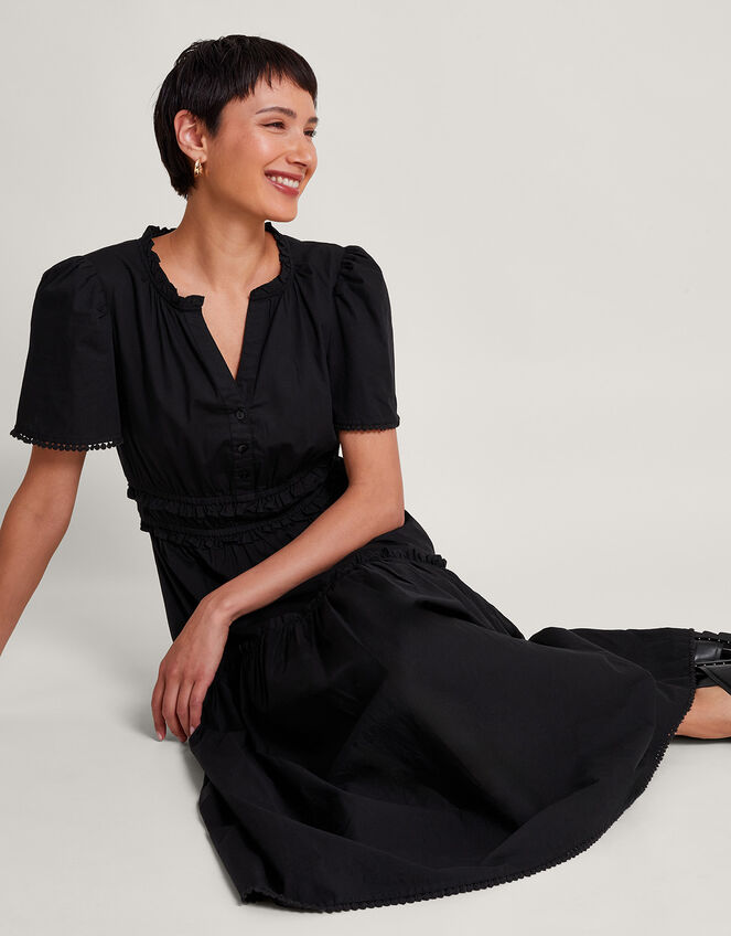 Lorena Frill Midi Dress, Black (BLACK), large