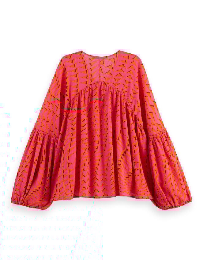 Scotch & Soda Abstract Print Crinkle Top, Pink (PINK), large