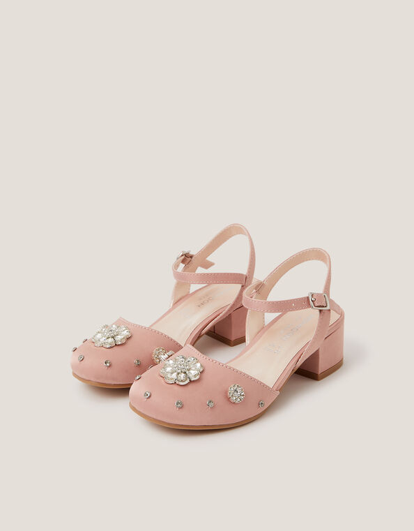 Flower Diamant&eacute; Satin Closed Toe Heels, Pink (PINK), large