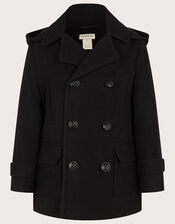 Double Breasted Peacoat with Hood, Black (BLACK), large
