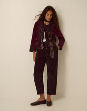 Mila Embellished Velvet Jacket, Red (BURGUNDY), large