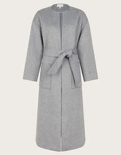Cassie Long Belted Coat, Gray (GREY), large