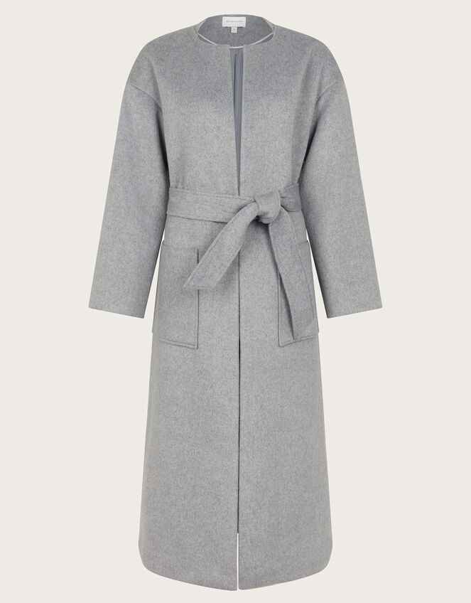 Cassie Long Belted Coat, Gray (GREY), large